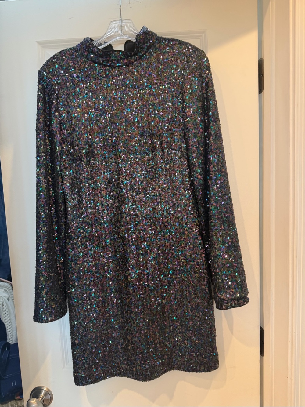 Rachel Zoe Black Iridescent Sequin Long Sleeve Dress